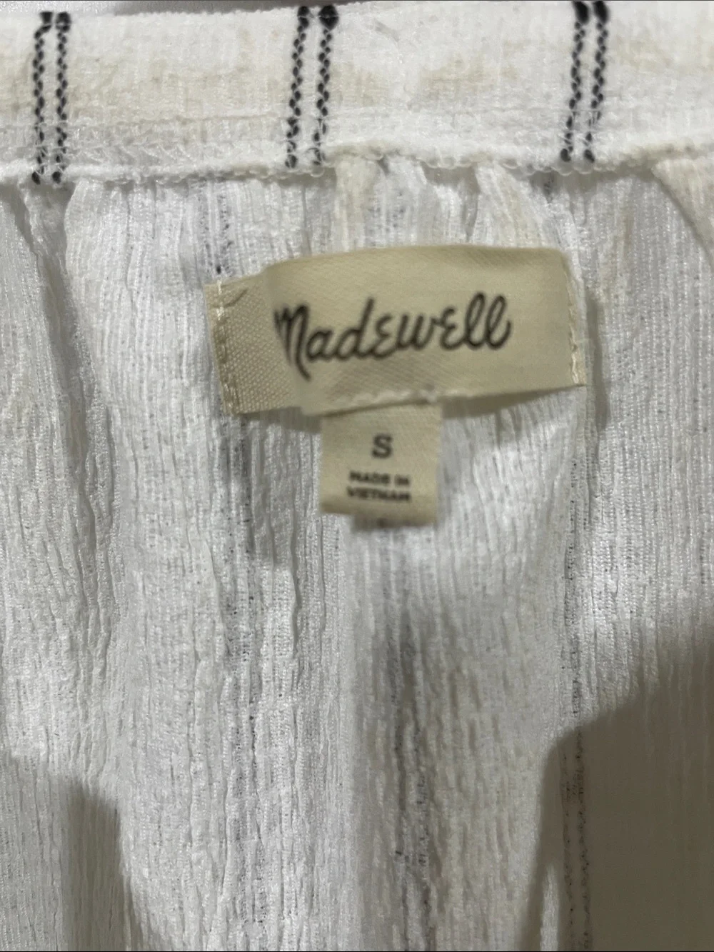Madewell Lightweight White Striped Peasant Blouse with Tie Neck - Picture 2 of 4